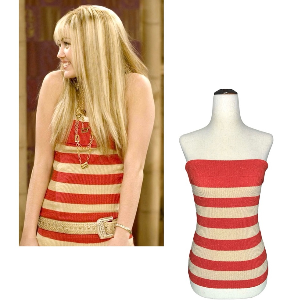 ⋆｡°✩ ASO Hannah Montana red & gold shimmer striped tube top Season 2, Episode 29